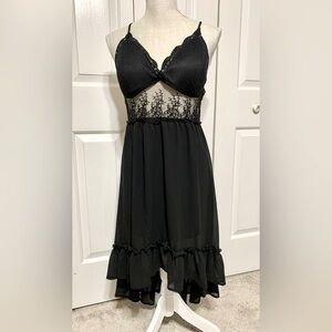 Whimsigoth Ruffly Lace Dark Fairy Dress Medium Hi Low